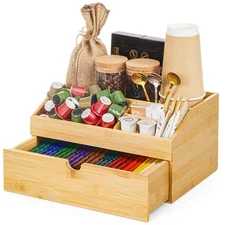 Coffee Bar Organizer Countertop with Drawer, Cafe Station Storage for Bar Acc...