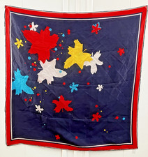 Vintage Silk Scarf Square Handrolled Edges Multicolor Maple Leaf 30" x 28" READ