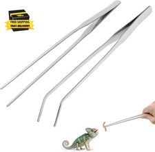 2PCS Stainless Steel Reptile Feeding Tongs, 10.6 Inch Straight and Curved Tweeze