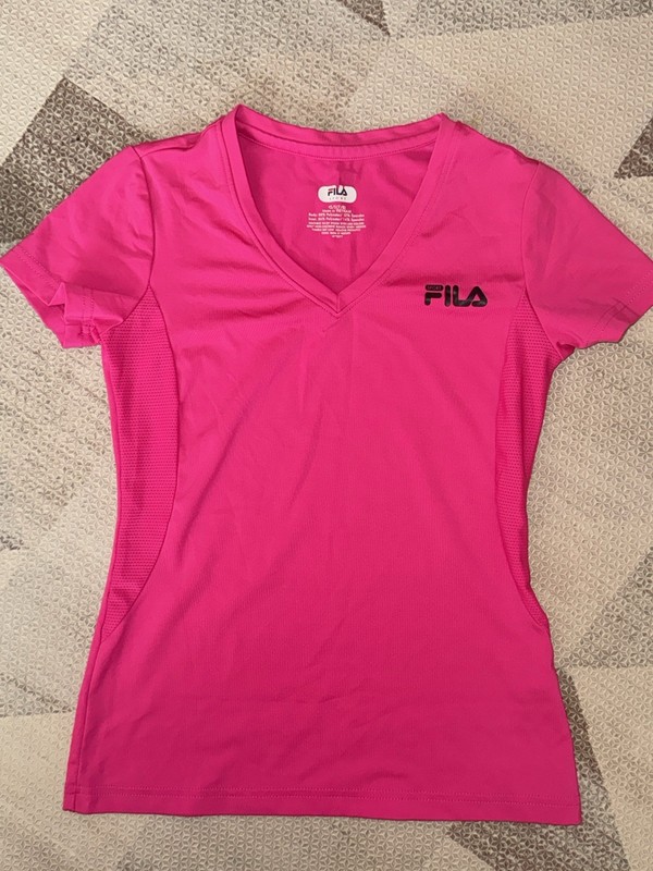FILA Girls Short Sleeve V-Neck Activewear T-Shirt Hot Pink Size Small 7-8