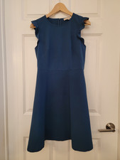 Ann Taylor LOFT Dress Size 4 Teal Blue Sleeveless Ruffle Holiday Party Office