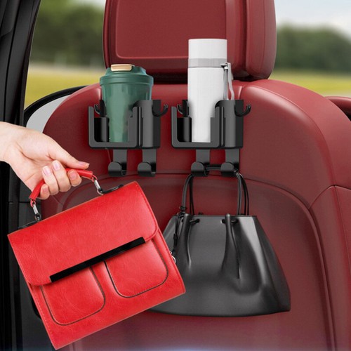 Car Seat Headrest Hook Coat Hanger Storage Box Universal Handbag With Cup Holder - Picture 7 of 7