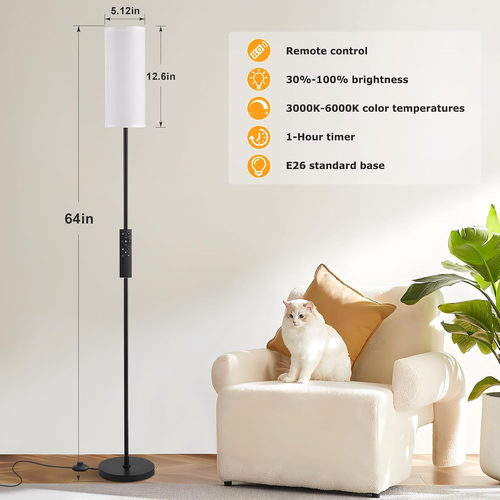 Floor Lamps for Living Room, 64" Modern Floor Lamp with Remote Control, Stepless - Picture 2 of 12