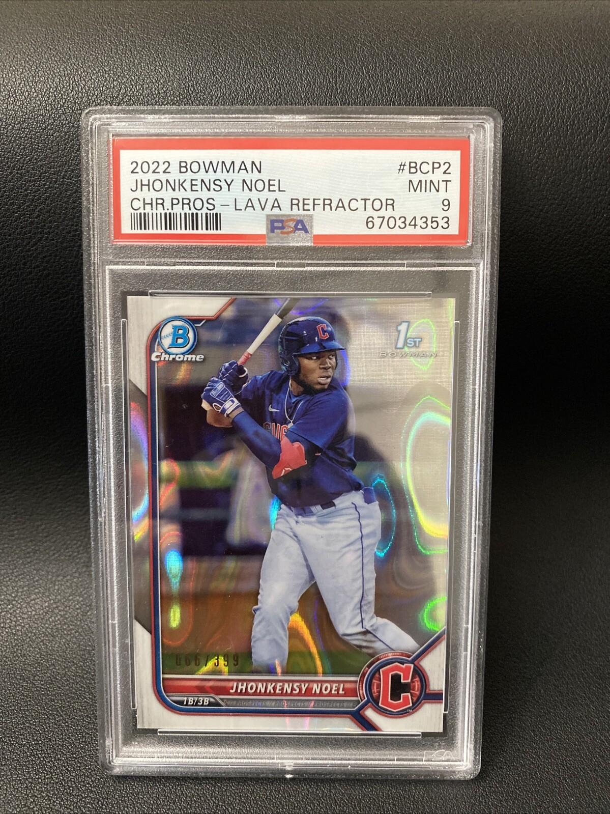 Jhonkensy Noel /399 Lava Refractor 2022 Bowman Chrome Prospects #BCP2 Mint PSA 9