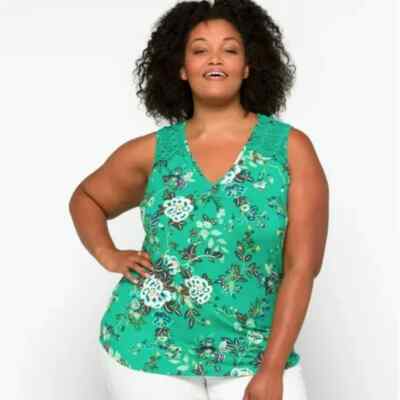 Daniel Rainn Top Womens Plus 2X Fantine Floral V Neck Crochet Lace Sleeveless