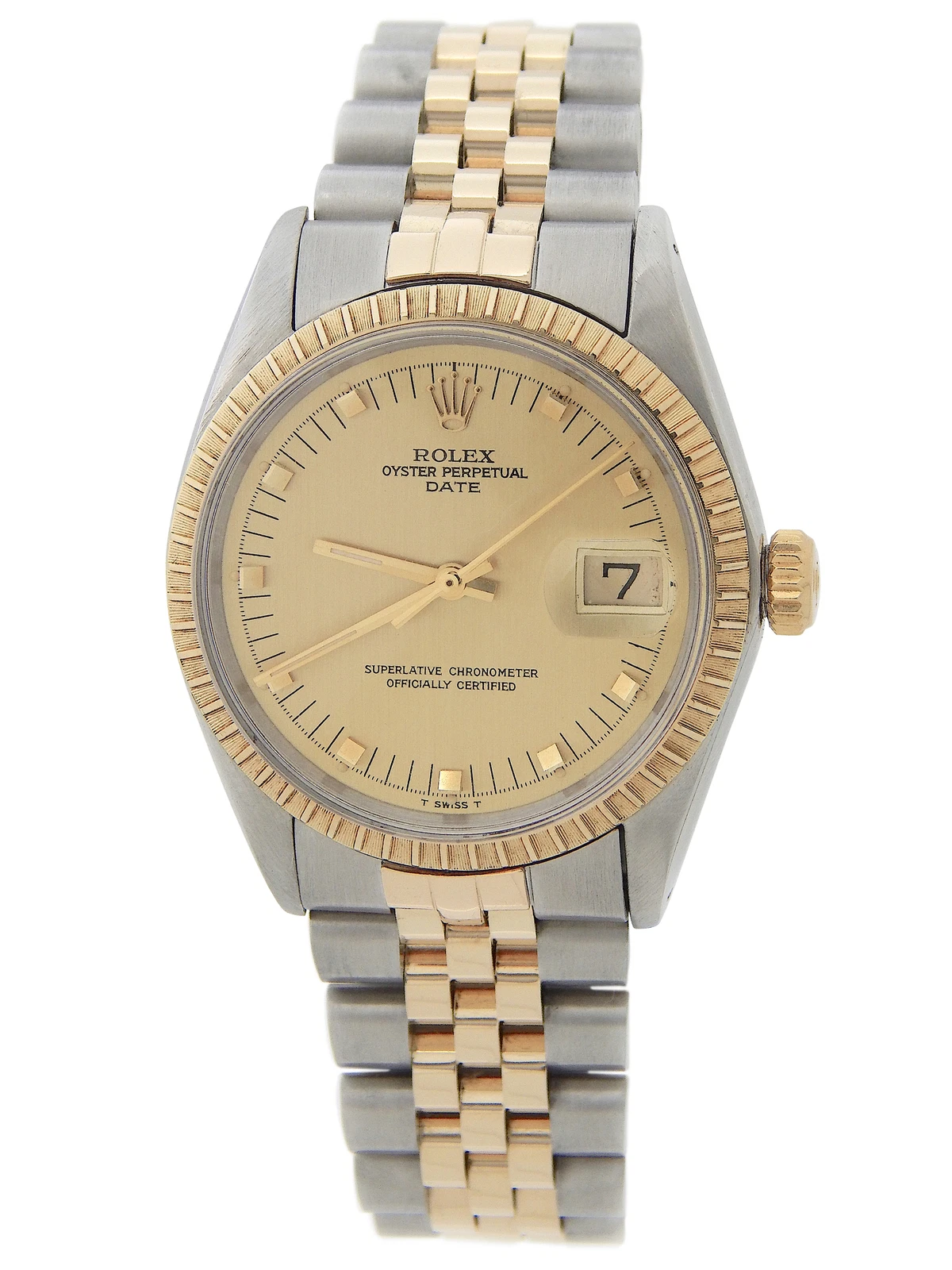 Rolex — Vintage Rolex Date 1505 Mens Stainless Steel Yellow Gold Watch w/ Champagne Dial