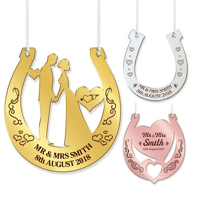 EDSG Personalised Wedding Horseshoe Mr & Mrs Good Luck Bridal Gift for Bride & Groom