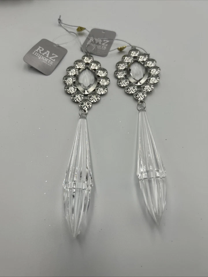 Juego de 2 Adornos Navideños Raz Imports Elegantes Gota Cristal 7" Foto 2 de 3