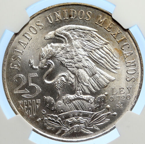 1968 Mexico XIX Olympic Games AZTEC Ball Player 25 Pesos Silver Coin NGC  i106796