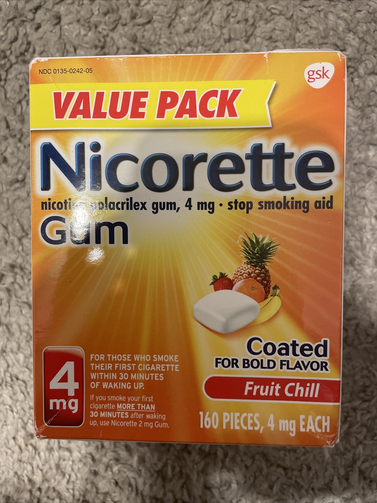 Nicorette Nicotine Gum Quit Smoking Aid, 4mg 160 Count Fruit Chill