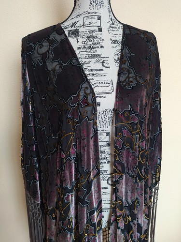 ❤️ZARA GELSO SETA VELLUTO PONCHO FRANGE VINTAGE KIMONO GIACCA CAFTANO M - Foto 10 di 22