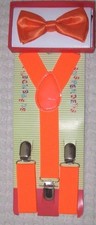 Kids NEON Orange Adj Pre-Tied Bow Tie  NEON Orange Adj Y-Back Suspenders Set