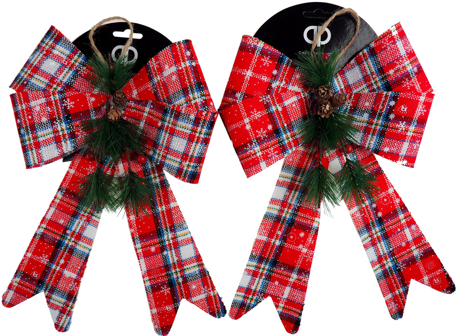 Tartan Christmas Bow Decoration Tree Ornament - Medium 40cm - Set of 2