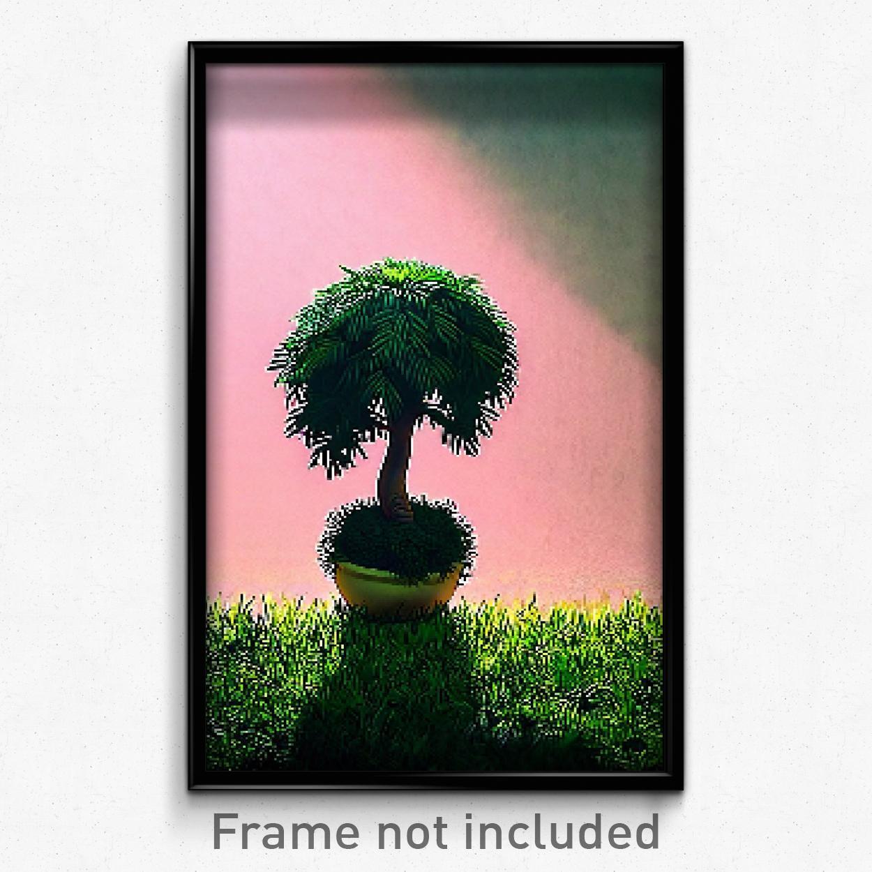8-Bit Psychedelic Pixel Art Poster - Adorable Bush Trippy Gamer Print