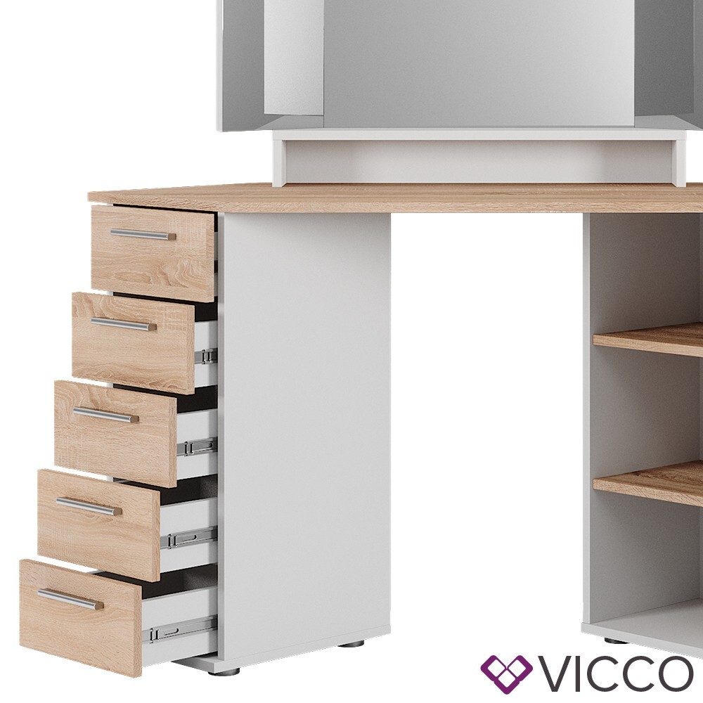 OFCASA Coiffeuse et Tabouret avec 3 miroirs et 5 tiroirs Blanc Table de