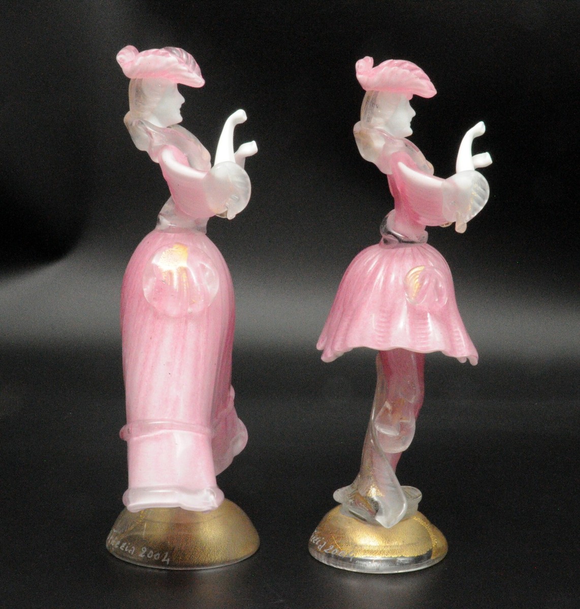 Murano Pink Glass Lady Figurines - Hand Blown Venetian Art Italy