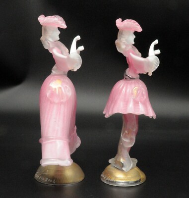 Murano Pink Glass Lady Figurines - Hand Blown Venetian Art Italy