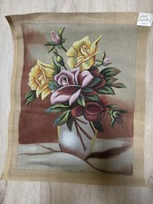 Roses In Vase Painted Needlepoint Canvas 16x20  No Yarn Or Instructions