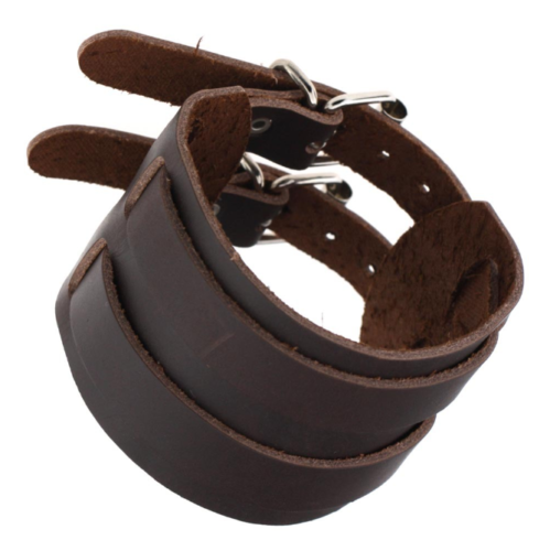 Herren Punk breit verstellbar Echtleder Gürtel Armband Manschette Armreif mit 2 Schnallen - Bild 16 von 21