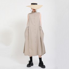 Hot Lady Dress New Cotton Linen Long Button Loose Casual Vest Dress Street Party