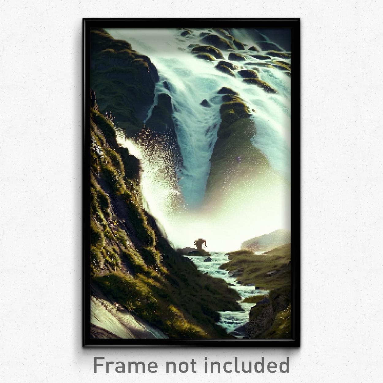 8-Bit Pixel Art Mountain Runoff Psychedelic Video Game Poster