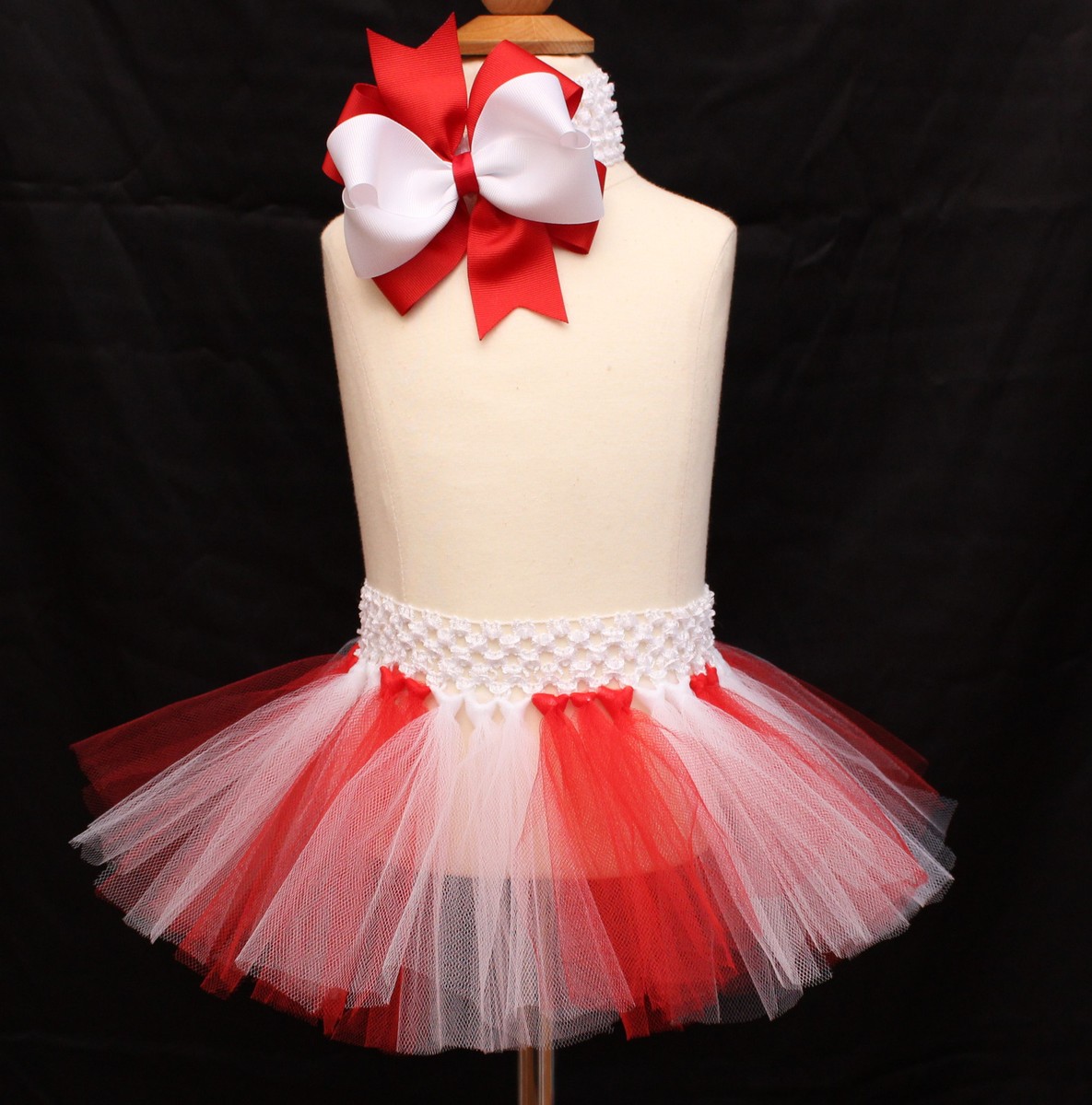 Baby Girl Christmas Tutu Skirt Red White Bow Headband Photo Prop