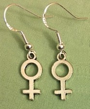 FEMALE SYMBOL EARRINGS, Small - Pewter with Sterling Silver Ear Wires