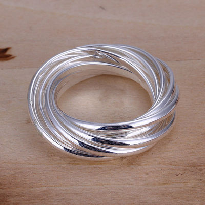 Versilberte Multi 9 ineinandergreifende Ringe 925 Sterlingsilber Kostenloser Versand + Verpackung Größe Q + R