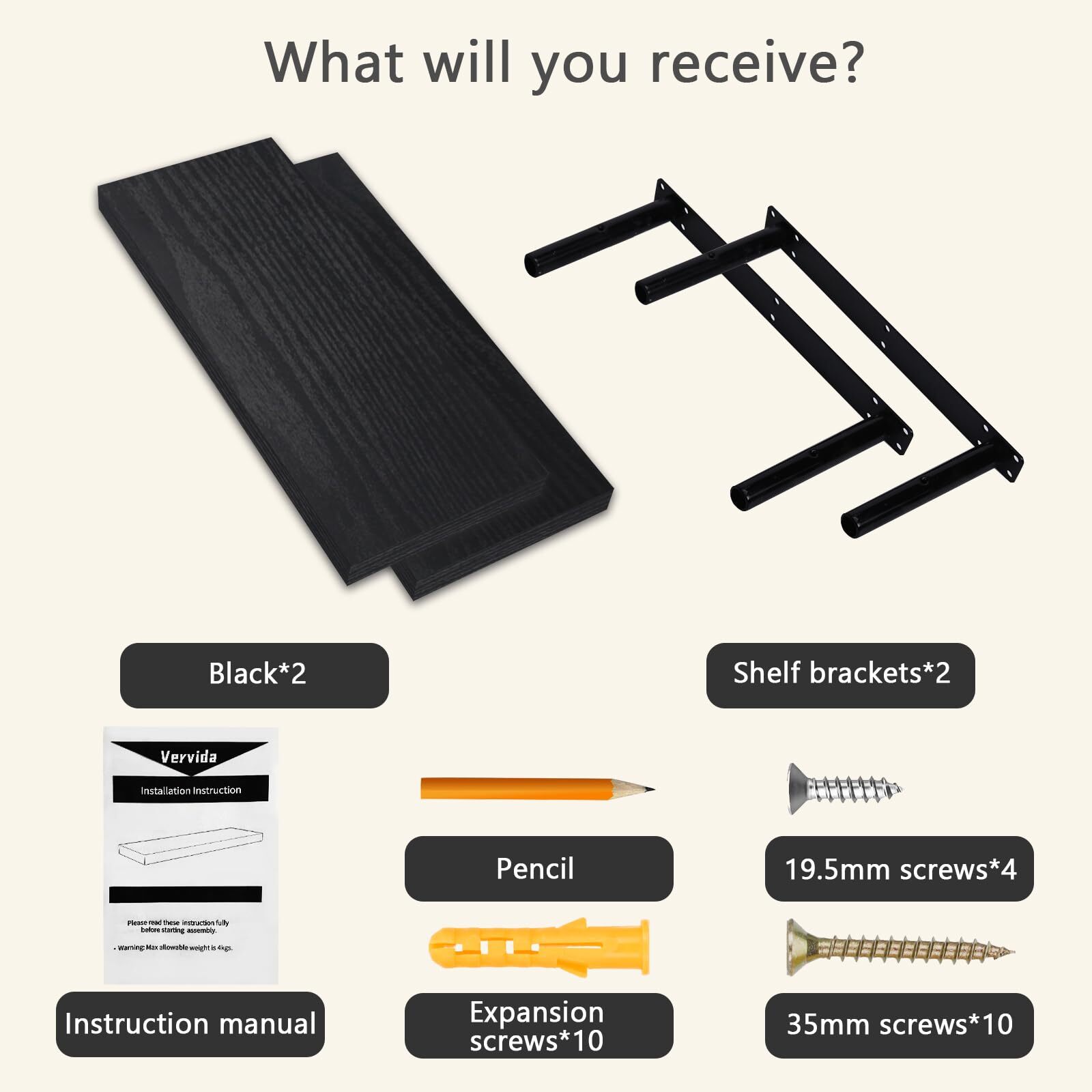 Black Floating Shelves 15 x 6.8 Inches Wall Shelf Modern Bedroom Decor Set of...