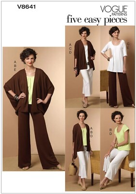 OOP Vogue Pattern V8641 Stretch Knit Loose Fit Boxy Jacket Pants Shirt Size 8-16