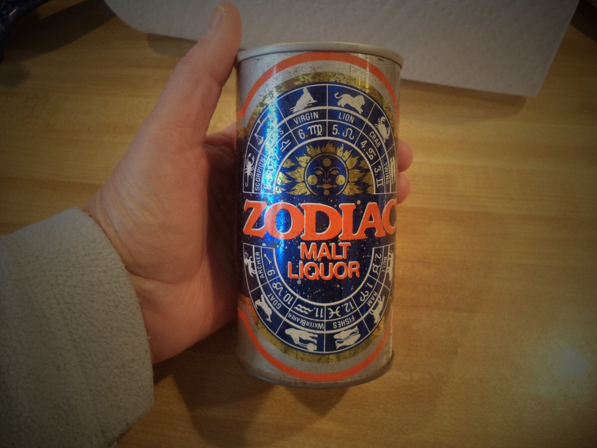 ZODIAC MALT LIQUOR 12 OZ STRAIGHT EDGE STEEL BEER CAN PETER HAND