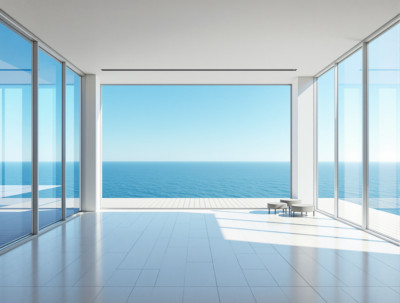 Empty Room Looking out on an Infinite Clear Outdoors Ocean Poster Art Print