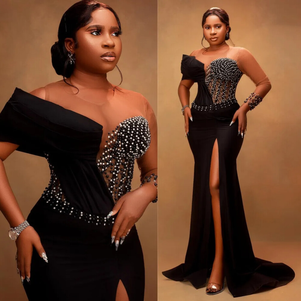 plus size black mermaid dress Trendy Plus Size Black Off-the-Shoulder Fit Flare Ruffles Mermaid Even main image 1