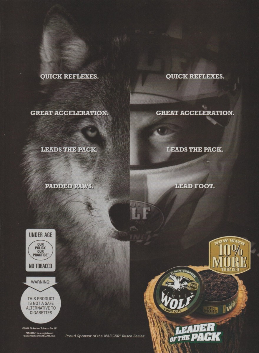 2004 Timber Wolf Tobacco - Half Wolf Man Face Race Car Driver