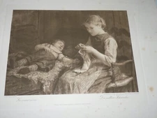 Rare Original Heliogravure Engraving by Albert Anker (1831-1910) Swiss Artist