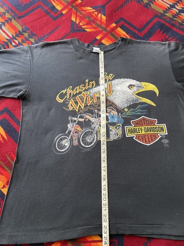 Camiseta negra Harley Davidson Chasin The Wind vintage años 80 puntada única EE. UU. - Imagen 9 de 9