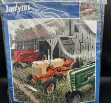 vtg Janlynn counted cross stitich auction day barn farm scene 11.25" x 10.5"