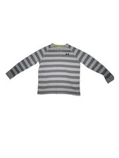 Boy Under Armour Gray Black Striped Long Sleeve Thermal Shirt YXL 18/20