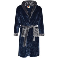 Kids Boys Girls Bathrobes Plain Navy Dressing Gown Night Lounge Wears 2-13 Years