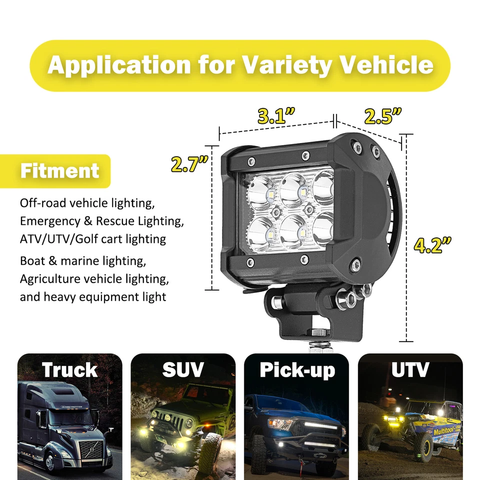 Kit de montaje en cápsula de luz LED de 18 W para POLARIS RZR 800 900 XP 1000 pilar A lateral Foto 3 de 4
