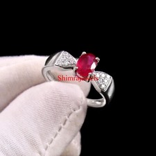 Heated Ruby Gemstone With 18k White Gold Plated Silver Women's Ring 573