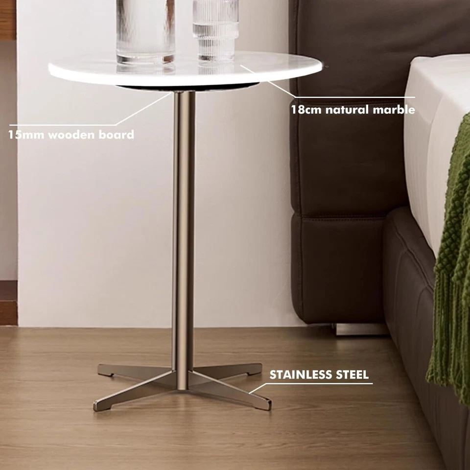 Nature Marble Small Round Table, Metal Modern Couch End Side table  15.7 Inch - Image 3 of 4