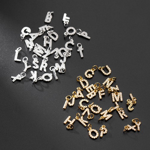 925 Sterling Silver Initial Letter Alphabet A-Z CZ Dangle Charm A2500 - Picture 3 of 12