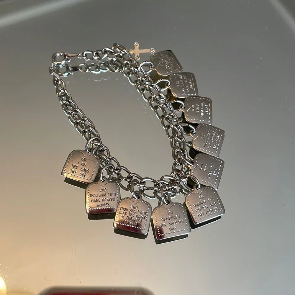 10 Commandments Silver Charm Bracelet 