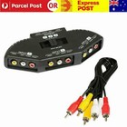 3 Way Audio Video AV Switcher RCA Switch TV Selector Box Splitter For DVD Camera