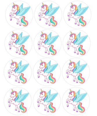 12 Unicorn Edible Image rounds, dessert images, Wafer paper, pre cut