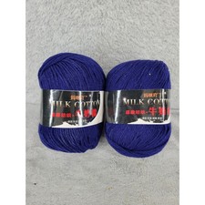2 Skeins Milk Cotton Yarn Royal Blue Knitting Crochet Craft Supplies