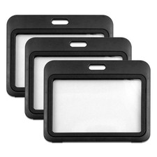3Pack Horizontal Hard Plastic ID Badge Holders   DoubleSided Black Card Case ...