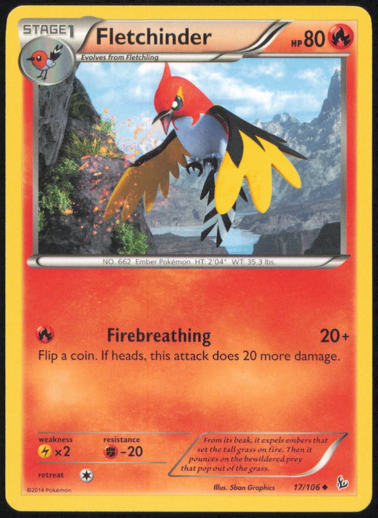 FLETCHINDER 17/106 UNCOMMON FLASHFIRE POKEMON LIGHTLY PLAYED