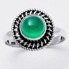 Natural Green Onyx 925 Sterling Silver Ring s.7 Jewelry R-1279